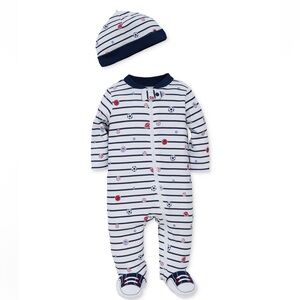 ⚾️🏀 Nautical Striped Kids Footie with Sports Print